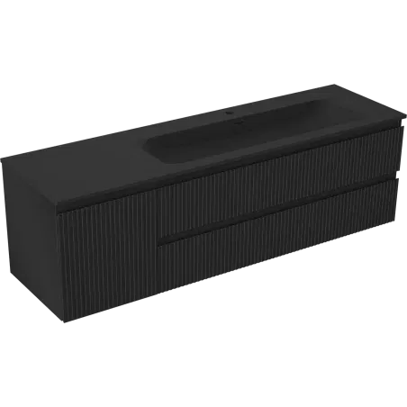 Mexen Rivel bathroom cabinet 160 cm with Vela right washbasin, 2S, 1D, fluted, black matt - 91A23-16047-3-BBFFF71-W23P71