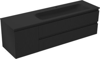 Mexen Rivel bathroom cabinet 160 cm with Vela right washbasin, 2S, 1D, fluted, black matt - 91A23-16047-3-BBFFF71-W23P71
