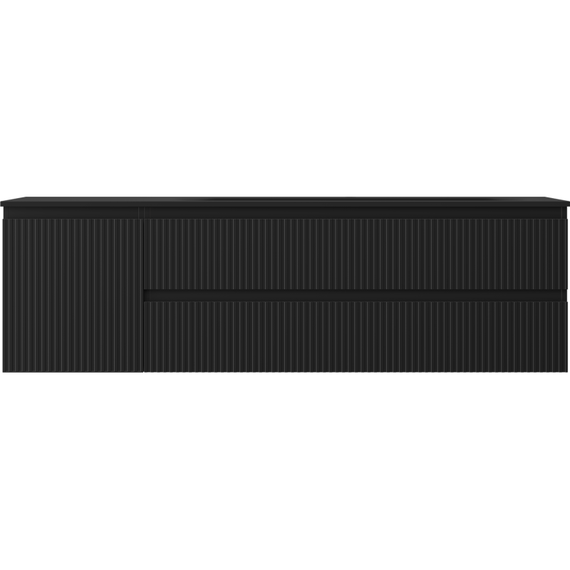 Mexen Rivel bathroom cabinet 160 cm with Vela right washbasin, 2S, 1D, fluted, black matt - 91A23-16047-3-BBFFF71-W23P71