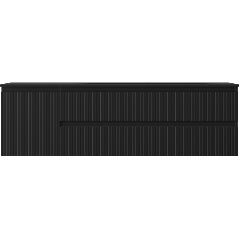 Mexen Rivel bathroom cabinet 160 cm with Vela right washbasin, 2S, 1D, fluted, black matte - 91A23-16047-3-BBFFF71-W23P71