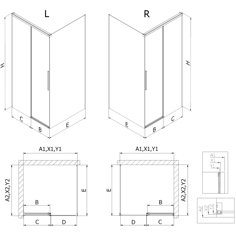 Mexen Rox sliding shower cabin left 125 x 100 cm, black frame, black - 8C2-125-100-70-70-L