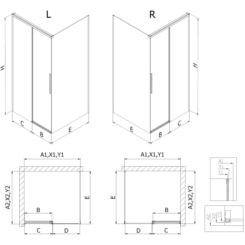 Mexen Rox sliding shower cabin left 95 x 90 cm, black grid, black - 8C2-095-090-70-77-L