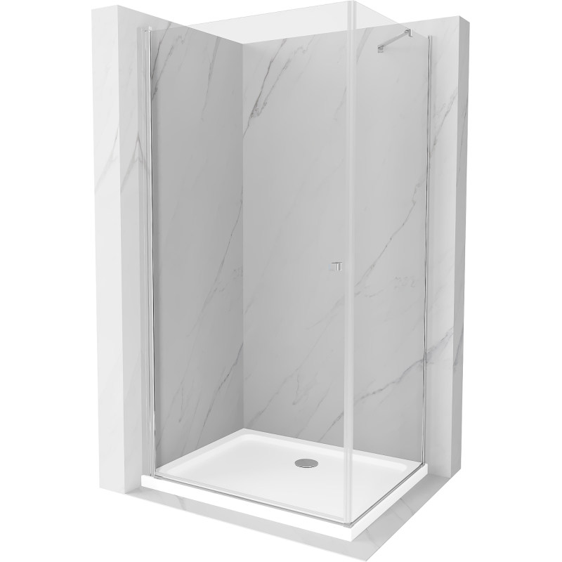 Mexen Pretoria hinged shower cubicle 70 x 110 cm, transparent, Chrome + shower tray Flat - 852-070-110-01-00-4010
