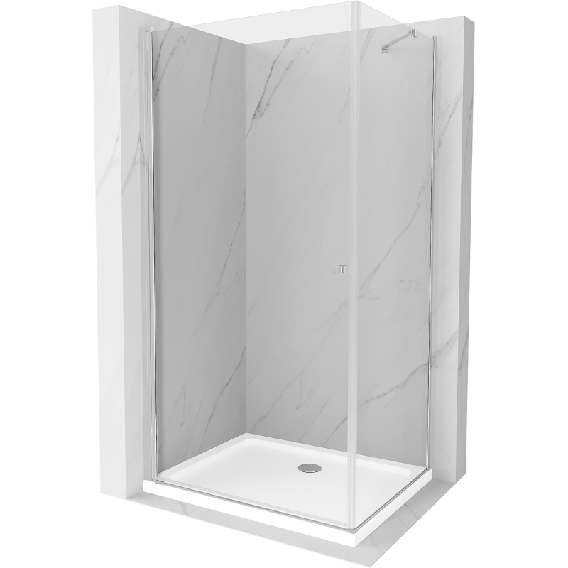 Mexen Pretoria hinged shower cubicle 80 x 110 cm, transparent, Chrome + shower tray Flat - 852-080-110-01-00-4010