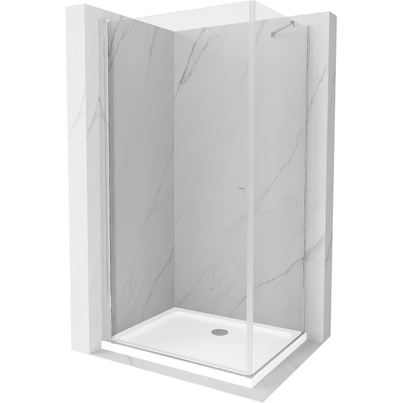 Mexen Pretoria pivot shower enclosure 80 x 110 cm, transparent, chrome + Flat shower tray - 852-080-110-01-00-4010
