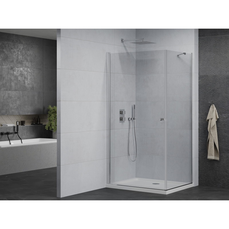 Mexen Pretoria 90 x 110 cm hinged shower cabin, transparent, chrome + Flat shower tray - 852-090-110-01-00-4010