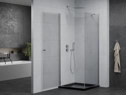 Mexen Pretoria hinged shower cabin 70 x 70 cm, transparent, chrome + Flat shower tray, black - 852-070-070-01-00-4070