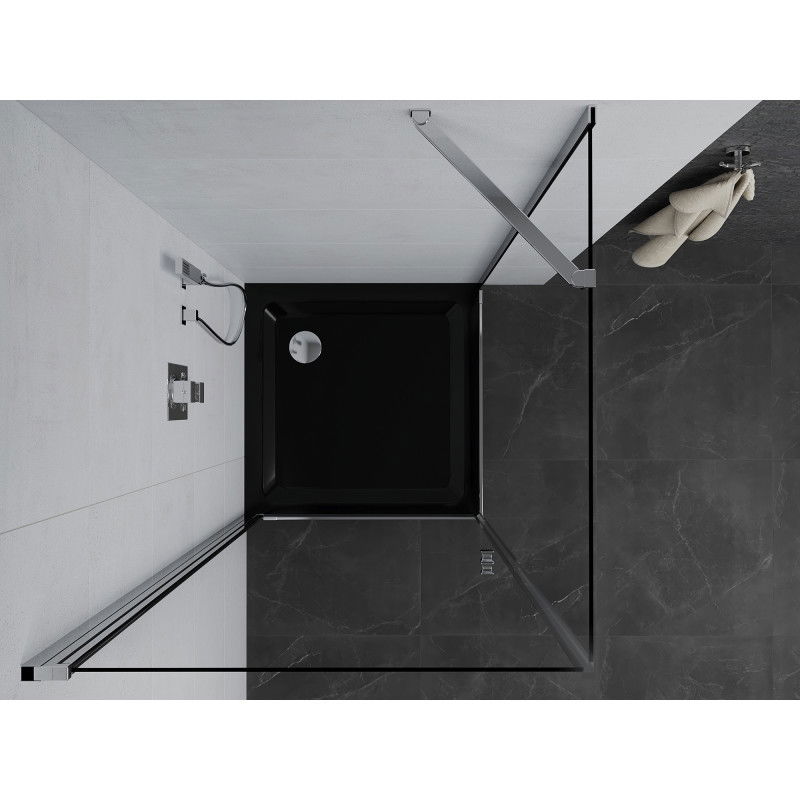 Mexen Pretoria Swing Shower Cabin 70 x 70 cm, Transparent, Chrome + Flat Tray, Black - 852-070-070-01-00-4070