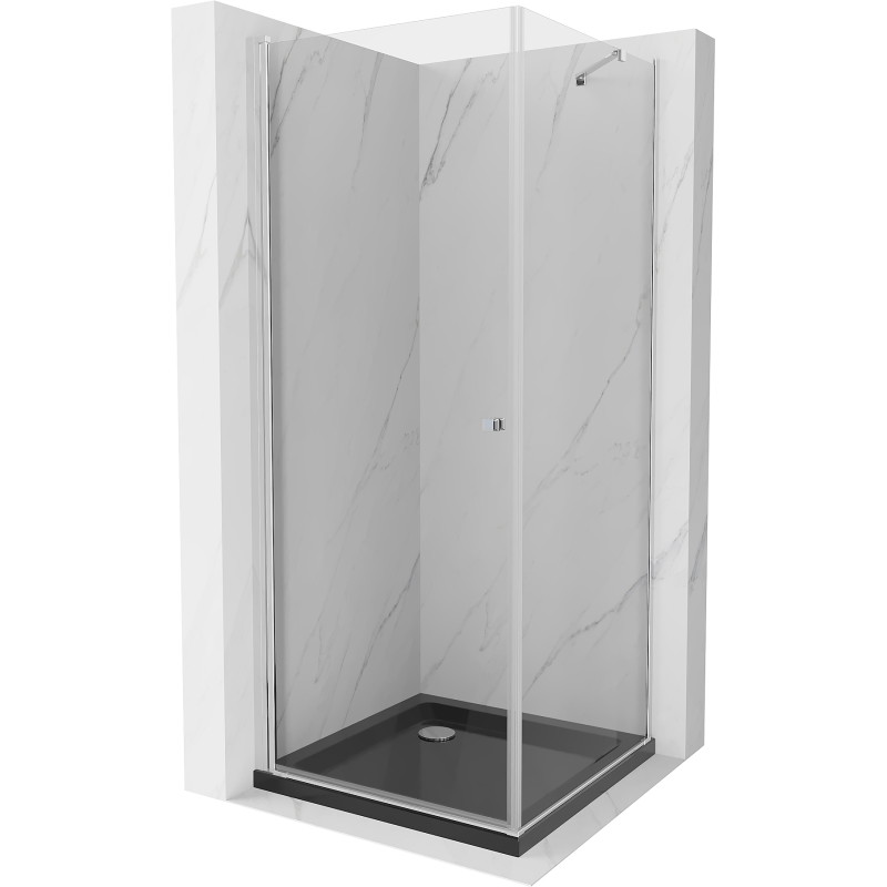 Mexen Pretoria pivot shower cabin 70 x 70 cm, transparent, chrome + Flat tray, black - 852-070-070-01-00-4070