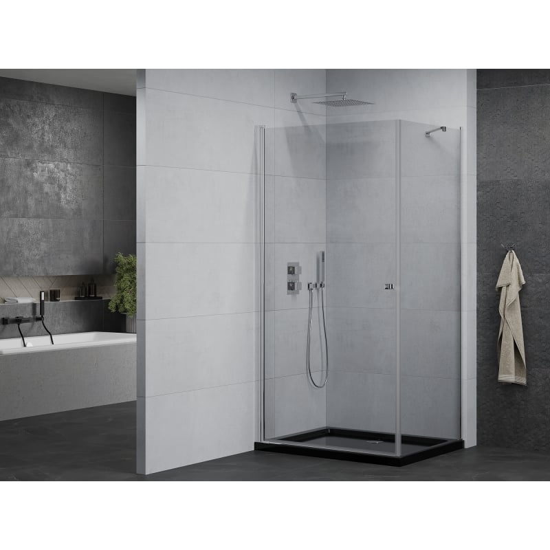 Mexen Pretoria hinged shower cabin 70 x 90 cm, transparent, chrome + Flat black tray - 852-070-090-01-00-4070