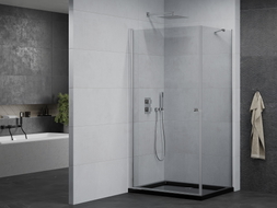 Mexen Pretoria pivot shower enclosure 70 x 90 cm, transparent, chrome + Flat shower tray, black - 852-070-090-01-00-4070