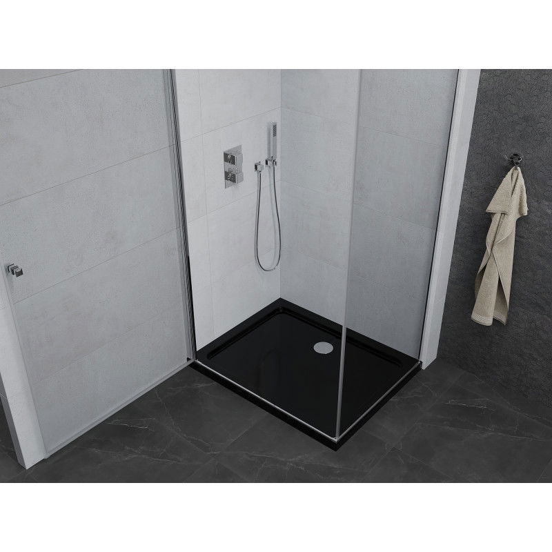 Mexen Pretoria 70 x 100 cm Hinged Shower Enclosure, Transparent, Chrome + Flat Tray, Black - 852-070-100-01-00-4070