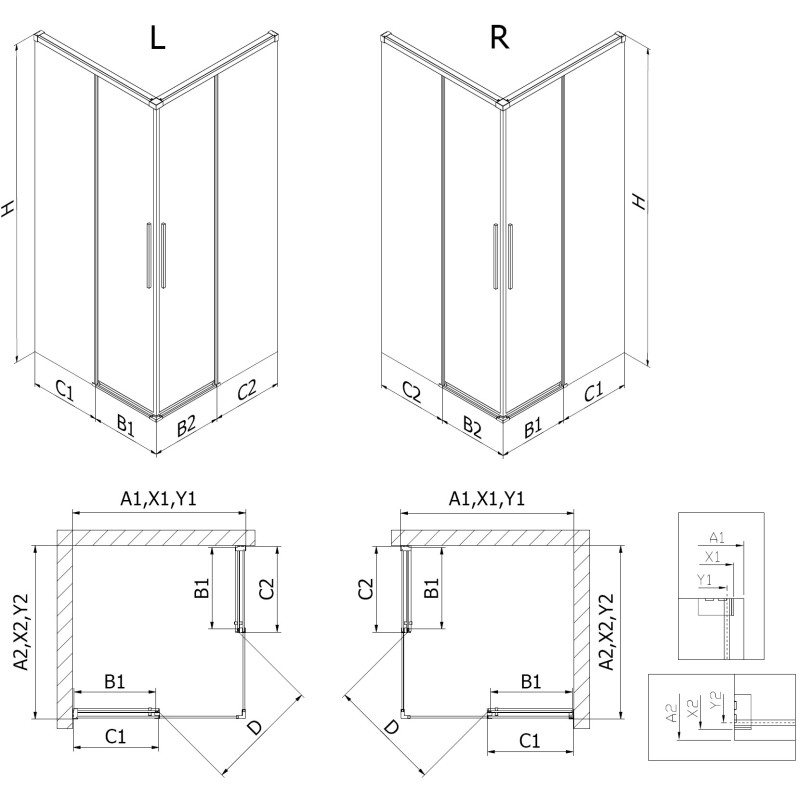 Mexen Rox Duo Sliding Shower Cabin 100 x 95 cm, Transparent, Brushed Copper - 8C2D-100-095-65-00
