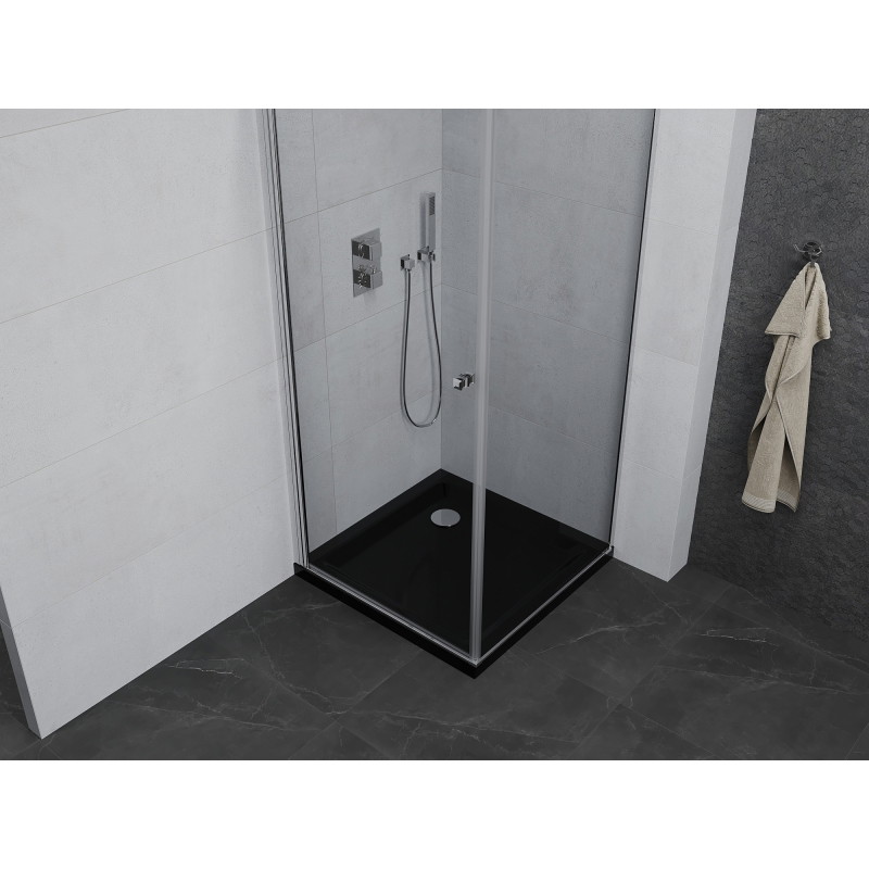 Mexen Pretoria pivot shower cabin 80 x 80 cm, transparent, chrome + Flat tray, black - 852-080-080-01-00-4070