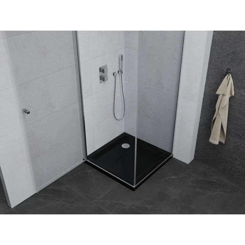 Mexen Pretoria 80 x 80 cm Pivot Shower Enclosure, Transparent, Chrome + Flat Black Tray - 852-080-080-01-00-4070