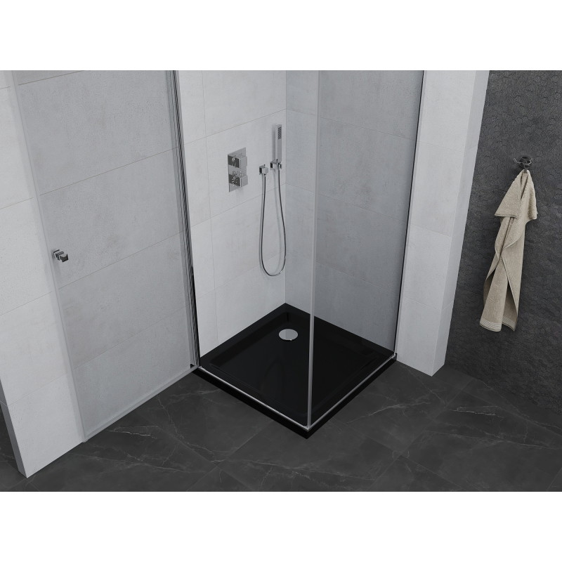 Mexen Pretoria pivot shower cabin 80 x 80 cm, transparent, chrome + Flat tray, black - 852-080-080-01-00-4070
