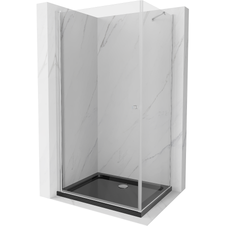 Mexen Pretoria hinged shower cubicle 80 x 100 cm, transparent, Chrome + shower tray Flat, Black - 852-080-100-01-00-4070