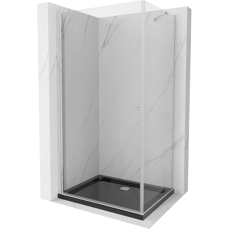 Mexen Pretoria hinged shower cubicle 90 x 80 cm, transparent, Chrome + shower tray Flat, Black - 852-090-080-01-00-4070