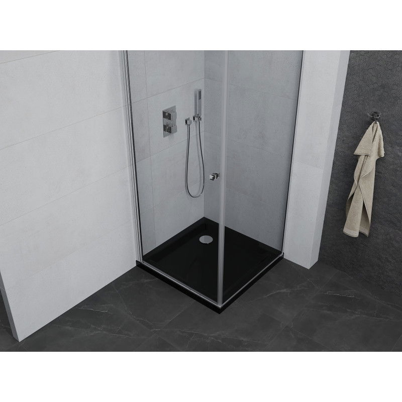 Mexen Pretoria 90 x 90 cm Hinged Shower Enclosure, Transparent, Chrome + Flat Black Tray - 852-090-090-01-00-4070