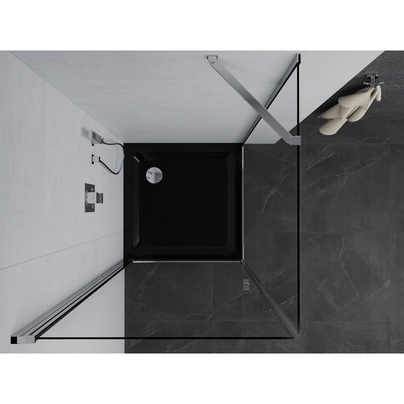 Mexen Pretoria swing shower cabin 90 x 90 cm, transparent, chrome + Flat shower tray, black - 852-090-090-01-00-4070