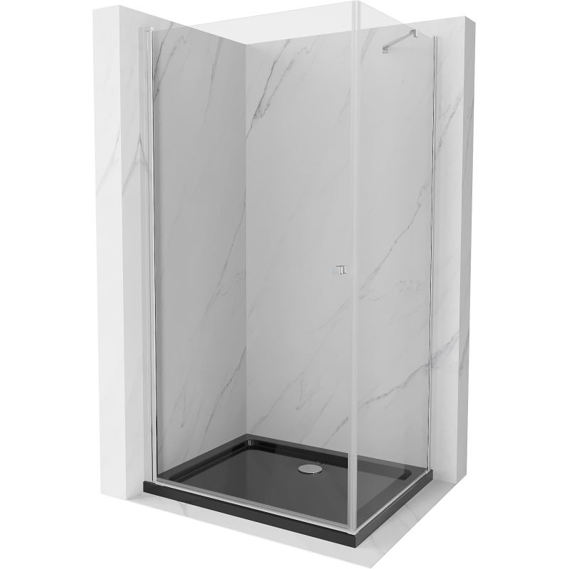 Mexen Pretoria hinged shower cubicle 90 x 110 cm, transparent, Chrome + shower tray Flat, Black - 852-090-110-01-00-4070