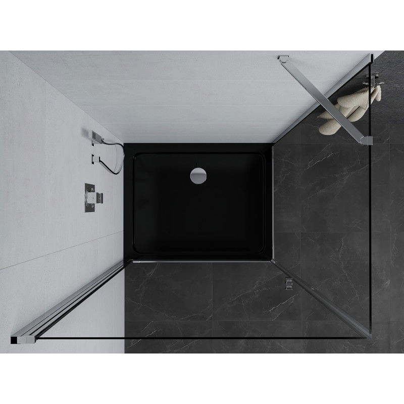 Mexen Pretoria 90 x 110 cm Hinged Shower Enclosure, Transparent, Chrome + Flat Tray, Black - 852-090-110-01-00-4070