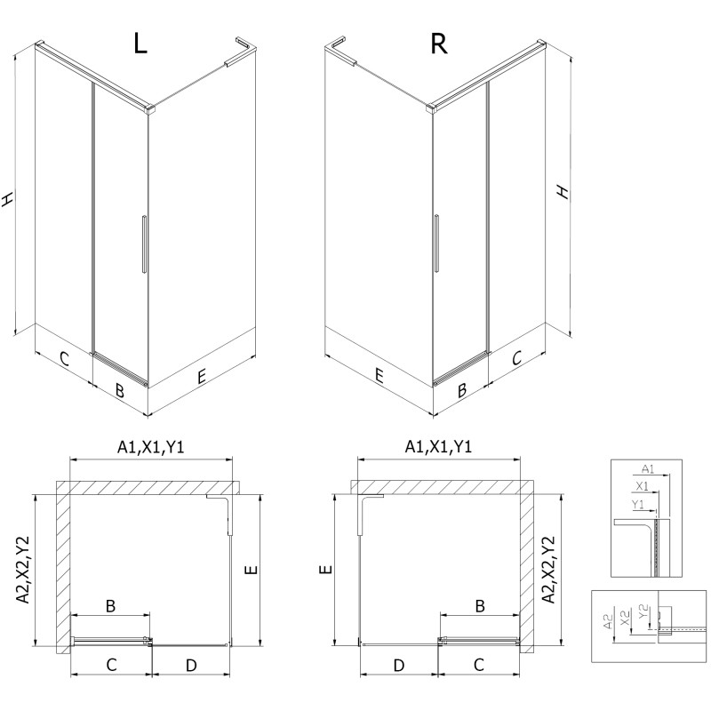 Mexen Rox L sliding shower enclosure 120 x 95 cm, transparent, gold - 8C2L-120-095-50-00