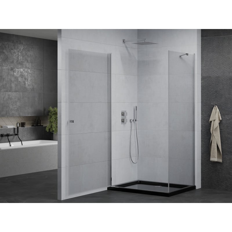 Mexen Pretoria Pivot Shower Enclosure 100 x 80 cm, Transparent, Chrome + Flat Tray, Black - 852-100-080-01-00-4070