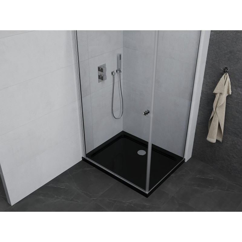 Mexen Pretoria hinged shower cabin 100 x 80 cm, transparent, chrome + Flat tray, black - 852-100-080-01-00-4070