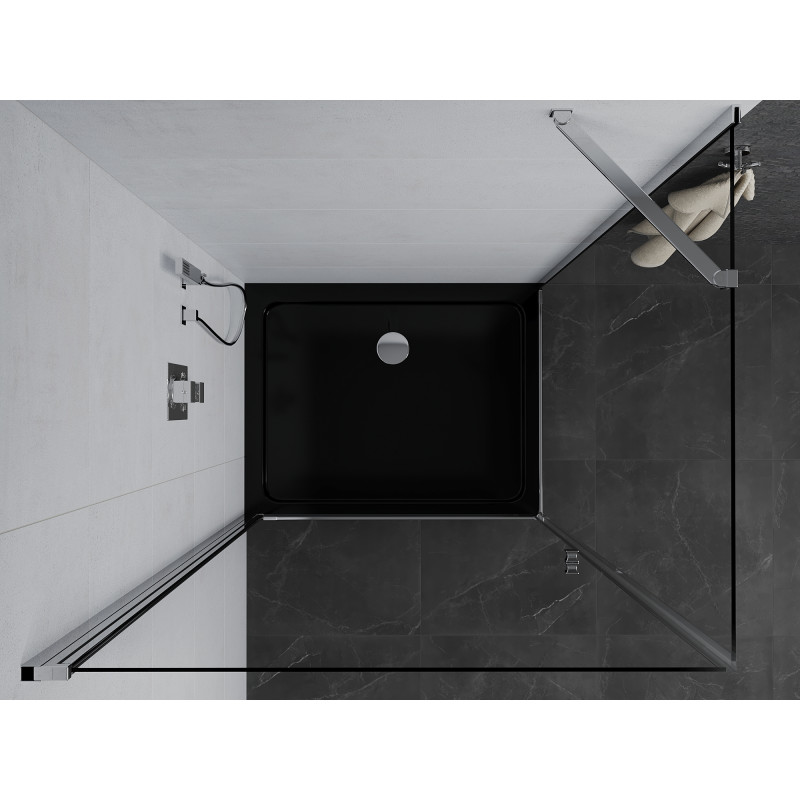 Mexen Pretoria hinged shower cabin 100 x 80 cm, transparent, chrome + Flat tray, black - 852-100-080-01-00-4070