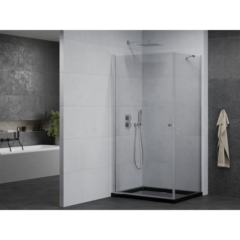 Mexen Pretoria Pivot Shower Enclosure 100 x 80 cm, Transparent, Chrome + Flat Tray, Black - 852-100-080-01-00-4070