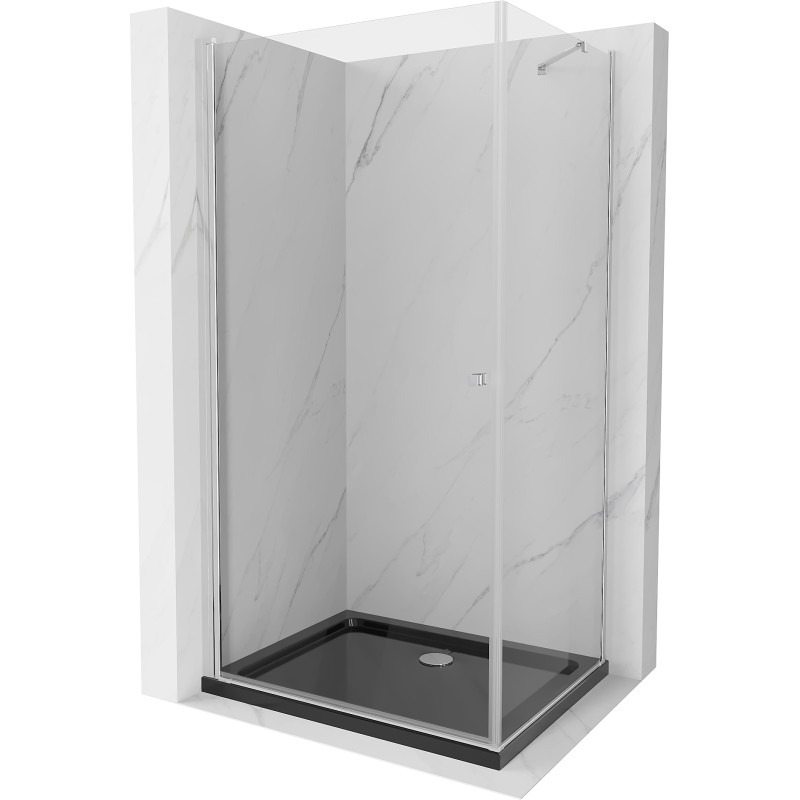 Mexen Pretoria swing shower cabin 100 x 90 cm, transparent, chrome + Flat tray, black - 852-100-090-01-00-4070