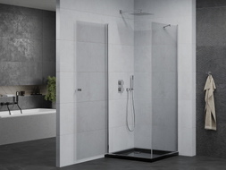 Mexen Pretoria pivot shower cabin 100 x 100 cm, transparent, chrome + Flat black shower tray - 852-100-100-01-00-4070