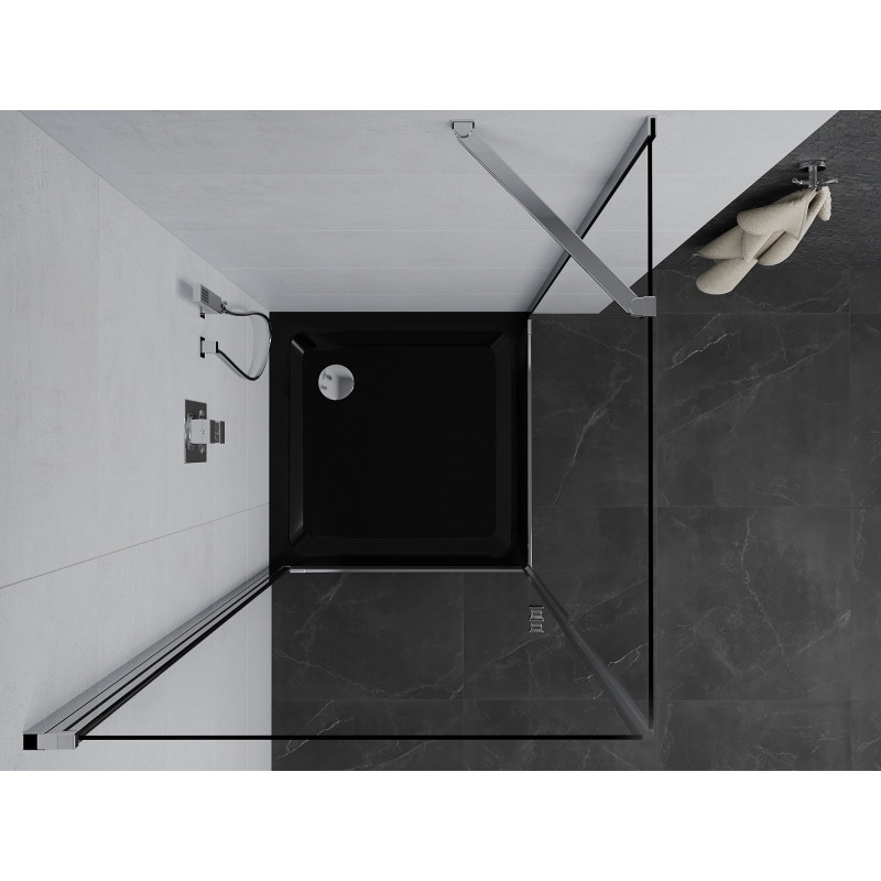 Mexen Pretoria pivot shower cabin 100 x 100 cm, transparent, chrome + Flat tray, black - 852-100-100-01-00-4070