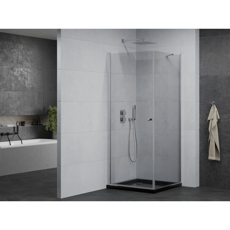 Mexen Pretoria pivot shower cabin 100 x 100 cm, transparent, chrome + Flat black shower tray - 852-100-100-01-00-4070