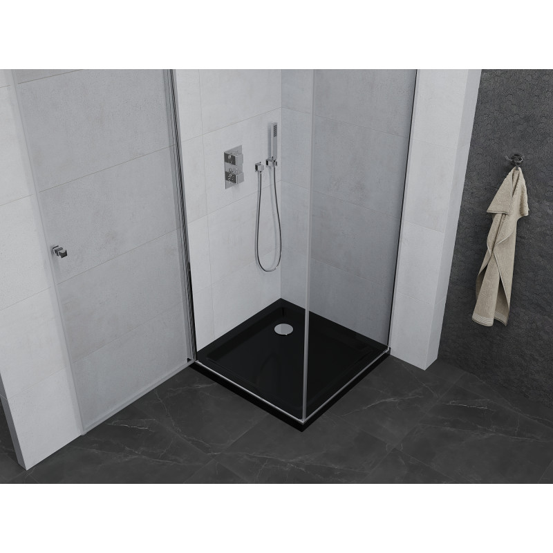 Mexen Pretoria pivot shower cabin 100 x 100 cm, transparent, chrome + Flat black shower tray - 852-100-100-01-00-4070