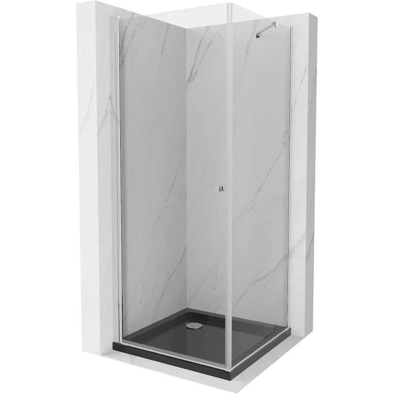 Mexen Pretoria hinged shower cabin 100 x 100 cm, transparent, chrome + Flat tray, black - 852-100-100-01-00-4070