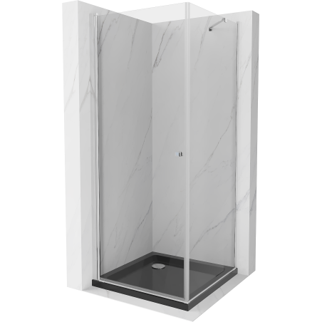 Mexen Pretoria hinged shower cabin 100 x 100 cm, transparent, chrome + Flat tray, black - 852-100-100-01-00-4070