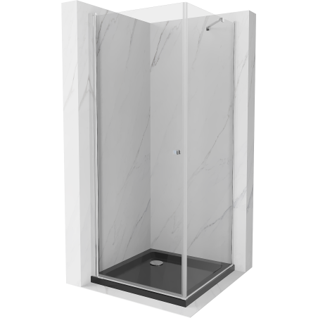 Mexen Pretoria hinged shower cubicle 100 x 100 cm, transparent, Chrome + shower tray Flat, Black - 852-100-100-01-00-4070