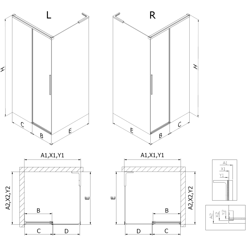 Mexen Rox L sliding shower cabin 95 x 75 cm, transparent, brushed copper - 8C2L-095-075-65-00