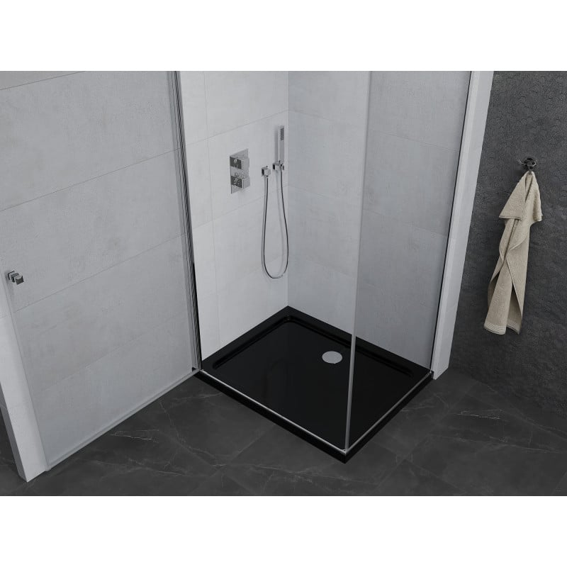 Mexen Pretoria 100 x 110 cm Hinged Shower Enclosure, Transparent, Chrome + Flat Shower Tray, Black - 852-100-110-01-00-4070
