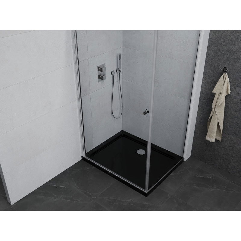 Mexen Pretoria shower enclosure hinged 100 x 120 cm, transparent, chrome + Flat tray, black - 852-100-120-01-00-4070