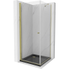 Mexen Pretoria swing shower cabin 70 x 70 cm, transparent, gold + Flat shower tray, black - 852-070-070-50-00-4070G