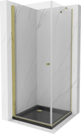 Mexen Pretoria hinged shower cubicle 70 x 70 cm, transparent, gold + shower tray Flat, Black - 852-070-070-50-00-4070G