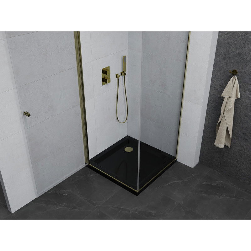 Mexen Pretoria hinged shower cabin 70 x 70 cm, transparent, gold + Flat tray, black - 852-070-070-50-00-4070G