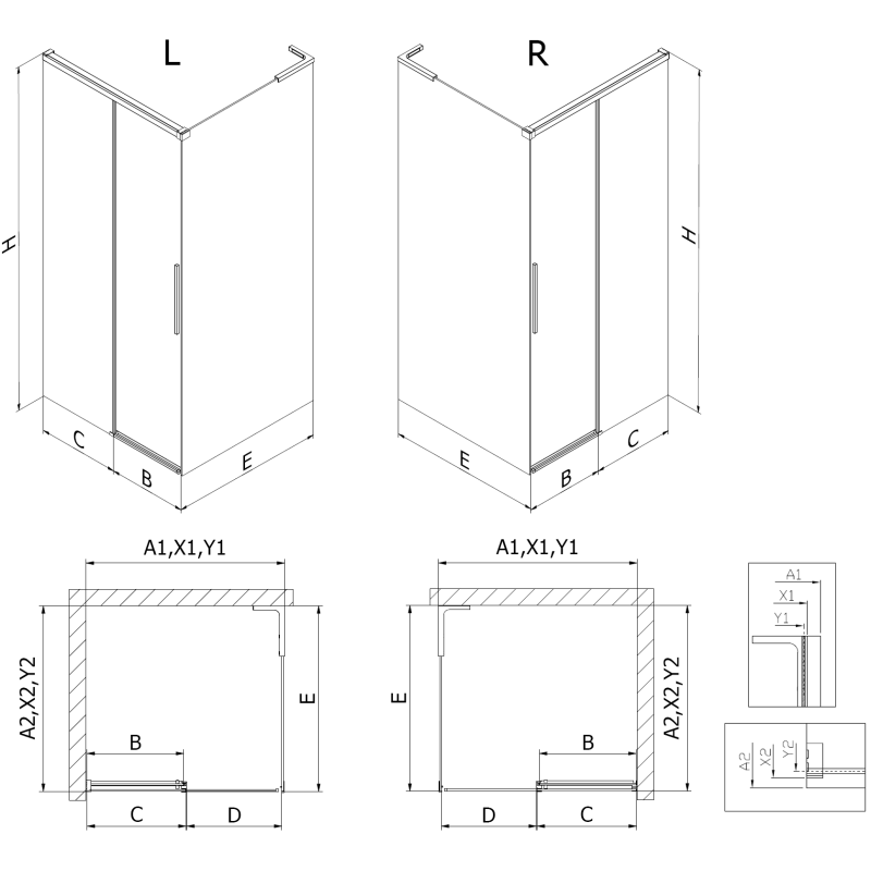 Mexen Rox L sliding shower cabin left 115 x 75 cm, black frame, black - 8C2L-115-075-70-70-L