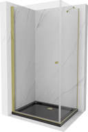 Mexen Pretoria hinged shower cubicle 70 x 80 cm, transparent, gold + shower tray Flat, Black - 852-070-080-50-00-4070G