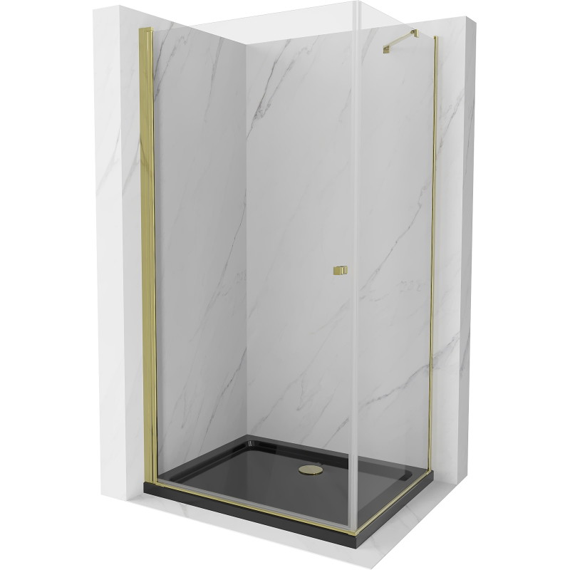 Mexen Pretoria hinged shower cabin 70 x 100 cm, transparent, gold + Flat shower tray, black - 852-070-100-50-00-4070G