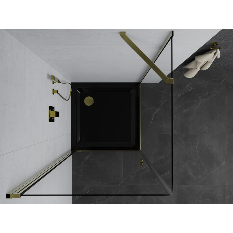 Mexen Pretoria pivot shower cabin 80 x 80 cm, transparent, gold + Flat shower tray, black - 852-080-080-50-00-4070G