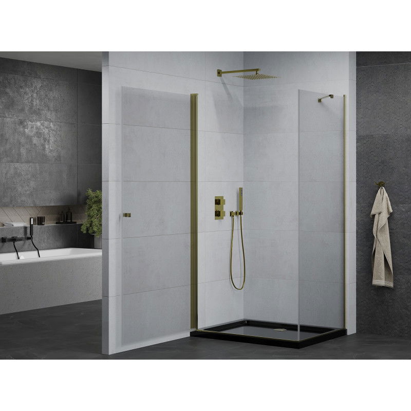 Mexen Pretoria 90 x 70 cm Pivot Shower Enclosure, Transparent, Gold + Flat Tray, Black - 852-090-070-50-00-4070G